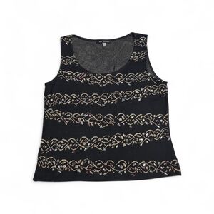 St. John Black Tank Top with Gold Embellishments